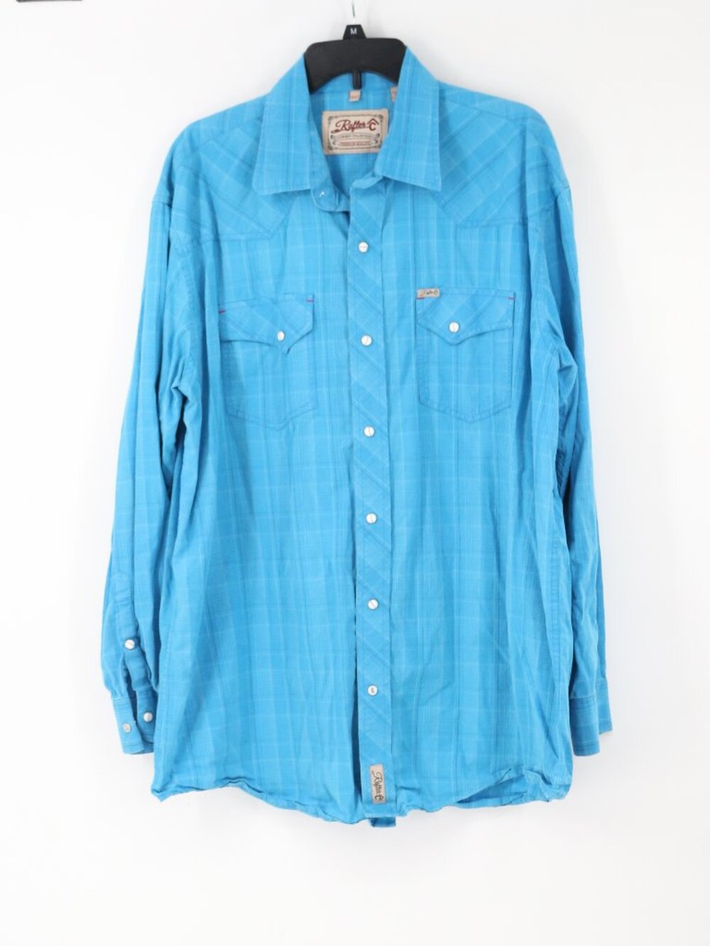 Rafter C Mens Pearl Snap Shirt 2XL Teal Blue Paisley Cowboy Collection Plaid